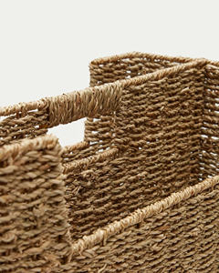 Panier de rangement pour magazines en rotin de jonc de mer vintage avec poignée, fait à la main, organisateur en osier naturel pour les dossiers de bureau, les livres, les documents - Product Image 2