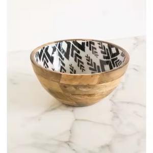 Tazón para Servir de Madera Artesanal, Ecológico, Redondo, para Ensaladas, con Esmalte Blanco y Negro, Diseño Moderno, Decoración del Hogar, Vajilla - Product Image 1
