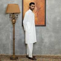 Desain Terbaru Shalwar Kameez Hitam Tradisional Etnik Afghanistan Muslim untuk Pria, Setelan 2 Potong, Kerah Bernapas, Ukuran Besar