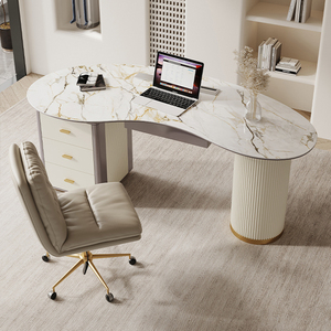 Escritorio de Computadora Moderno y Cómodo de Madera con Superficie de Vidrio Cerámico, Mesa de Estudio para el Hogar, Mesa de Escritura Multifuncional con Cajón de Almacenamiento para Oficina - Product Image 1