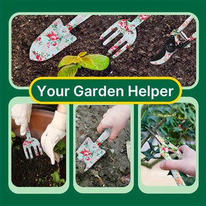 Set di 3 Attrezzi <span class=keywords><strong>da</strong></span> Giardinaggio con Stampa Floreale: Forbici <span class=keywords><strong>da</strong></span> <span class=keywords><strong>Potatura</strong></span>, Paletta e Forchetta in Acciaio Inox, Ferro e Alluminio Pressofuso - Product Image 2