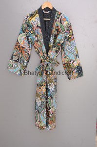 Paisley Print Cotton <b>Kantha</b> Unisex Long Quilted Bohemian <b>Jacket</b> - Product Image 5