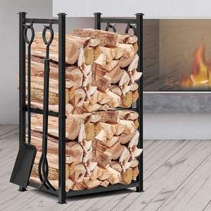 Sturdy outdoor iron <b>log</b> <b>rack</b> for holding <b>logs</b> neatly beside backyard fire pits during family gatherings or events - Product Image 1