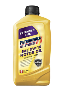 น้ำมันเครื่องสังเคราะห์แท้ Petromerica ULTRA SAE 0W-16 ป้องกันการสึกหรอ สำหรับยานยนต์ บรรจุ 6 ขวด ขนาด 1 ควอร์ต - Product Image 1