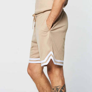 Ensemble de survêtement beige pour homme, t-shirt à manches courtes et short à rayures blanches, tenue décontractée d'été, streetwear - Product Image 4