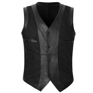 Gilet en cuir d'hiver pour homme avec boutons en corne, coupe-vent, vêtements d'extérieur - Cuir de vache authentique, assurance qualité, prix bas - Product Image 3