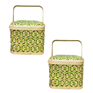 Cestas de Almacenamiento de Bambú Rústicas Tejidas a Mano, Cesta para Frutas con Diseño Floral Hecha a Mano - Product Image 1