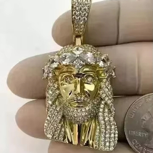 จี้เพชรรูปหน้าพระเยซูทรงกลมสำหรับผู้ชายประดับทอง14K สีเหลือง3.30Ct สำหรับงานเลี้ยง - Product Image 1