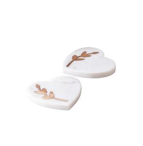 Low MOQ Factory Price Heart Shaped White with <b>Gold</b> Inlay Marble Wood Walnut <b>Coasters</b> Set of 2 Manufacturer Wholesale - Product Image 1
