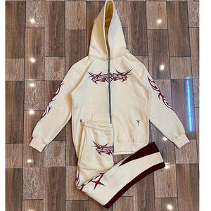 Conjunto Deportivo de Punto Personalizable para Mujer, Estilo Casual Vintage Urbano 2024, con Bordado Desgastado, Parches, Lavado Ácido y Sudadera con Capucha y Cremallera - Product Image 2