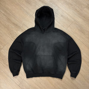 Sweat à capuche délavé en molleton français Sportish Impex personnalisé noir 450 / 500 GSM pour hommes |   Sweat à capuche oversize, coupe carrée, délavé à l'acide, effet soleil - Product Image 1