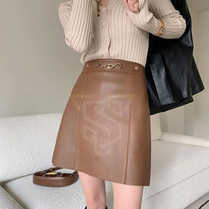 2024 <b>Women's</b> High Quality Leather Midi <b>Skirt</b> Casual Outdoor Use <b>for</b> <b>Winter</b> Solid Color Print Plus Size Natural Waistline - Product Image 4