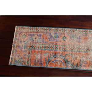 Alfombra Vintage de 1.5x8.7 pies, Alfombra Turca, Alfombra de Lana con Estampado Animal Azul y Naranja - Product Image 5