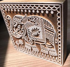 Bloque de Impresión de Madera Tallado a Mano con Diseño de Elefante: Madera de Palisandro Indio, Impresión Textil India - Product Image 2