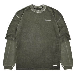 Camisetas Vintage Personalizadas para Hombre, Tallas Grandes, Algodón, Fibra de Bambú, Tejido de Punto, Mangas Dobles, Hombros Caídos, Estilo Urbano - Product Image 1