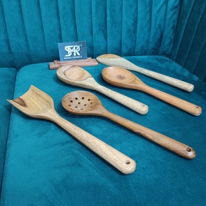 Juego de Utensilios de Cocina de Madera de Teca Duradera de 5 Piezas, Ecológico, Apto para Lavavajillas, Cucharas de Cocina Elegantes y Funcionales para Remover y Mezclar - Product Image 6