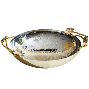 Plateaux de service à chocolat pour hôtels Bol à chocolat vintage Finition en acier inoxydable et métal martelé avec accent floral doré - Product Image 5