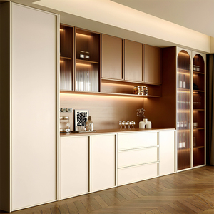 Buffet <span class=keywords><strong>de</strong></span> style Mid-Century personnalisable avec meuble à vin et plan <span class=keywords><strong>de</strong></span> travail, en panneaux <span class=keywords><strong>de</strong></span> particules, pour salon et salle à manger <span class=keywords><strong>de</strong></span> villa - Product Image 3