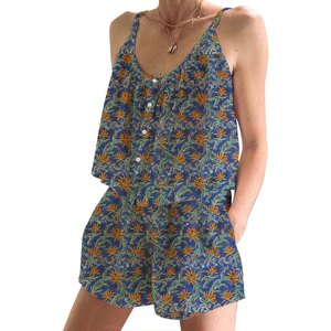 Conjunto de Pijama de Verano para Niñas, de Algodón, con Estampado Floral, Conjunto de Pijama de Tirantes Ajustados con Estampado Floral para Primavera/Verano - Product Image 1