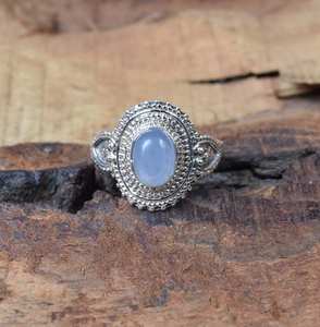 Blue Chalcedony 925 Sterling Silver Ring Handmade Oval Gemstone Jewelry Elegant Gift For Women - Product Image 5