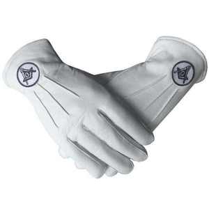 Gants Master Mason Blue Lodge avec broderie à la machine en coton blanc Regalia de franc-maçon avec cuir et tissu de fond de teint - Product Image 5