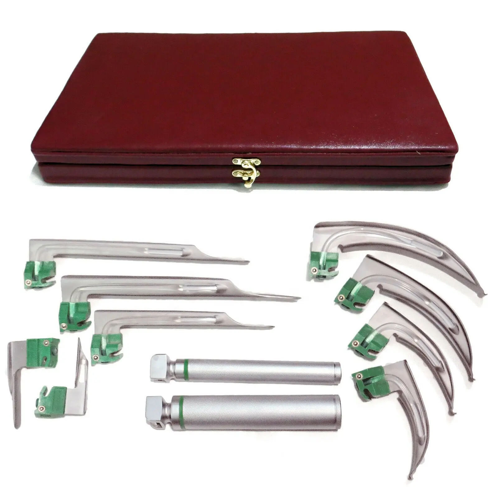 Fiber optik laringoskop MAC + değirmeni seti 9 bıçakları ve 2 kulplu EMT anestezi entübasyon