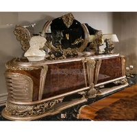 Table console en teck finition brillante avec miroir, table console sculptée à la main pour salle à manger, style baroque français, table sculptée à la main, Canada