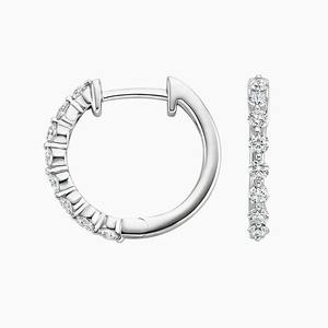 New Collection 14K White Gold <b>Rhodium</b> Plated Luxury Huggie Hoop <b>Earrings</b> IGI Certified Diamond for Wedding Party Wear Affordably - Product Image 3
