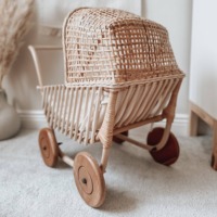 Poussette de Poussette Vintage en Rotin Poussette pour Bébé Poussette en Osier Fait Main Landau pour Enfants Jouets en Osier Poupée Accessoires