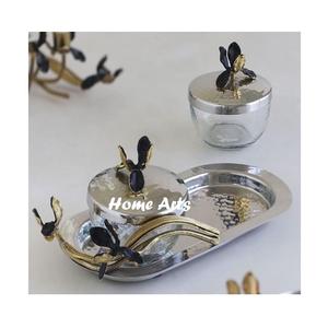 Ensemble de plateaux à chocolats martelés en aluminium de deux tailles différentes, plateau de service à café et thé pour la maison et l'hôtel - Product Image 3