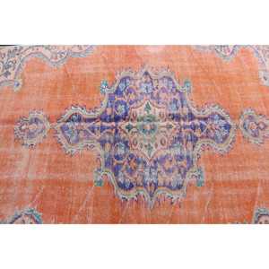 Alfombra Turca de 4.2x9 pies, Alfombra Vintage, Alfombra Marroquí de Lana Naranja y Azul - Product Image 4