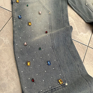 Starlight Vintage Blue Wash Denim <b>Jeans</b> <b>Men</b> <b>High</b> Quality Street Wear Rhinestone Pattern Casual Women Rhinestone <b>Jeans</b> - Product Image 2
