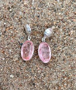 Pendiente hecho a mano de morganita de Plata de Ley 925, hermoso pendiente de mujer. - Product Image 1