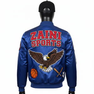 High Quality 220GSM Satin Bomber <b>Jacket</b> <b>Royal</b> <b>Blue</b> with Embroidered Eagle Design Custom Logo for <b>Men</b> Satin <b>Jacket</b> For <b>Men</b> - Product Image 4