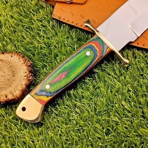 Camping Hunting Bowie <b>Knife</b> Carbon Steel Partially Serrated Edge Durable Lightweight with Multicolor Wood Handle 3 Year Warranty - Product Image 2