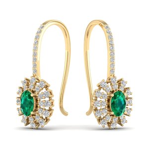 Pendientes de Oro de 14K con Esmeralda de Corte Ovalado de 0.73 Quilates y Diamantes, Joyería Fina de Lujo Personalizada REYES, Pendientes Colgantes para Mujer - Product Image 6