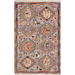 Alfombra Kiaan de Lana y Seda Anudada a Mano Pae-5267 con Estampado Animal Rojo y Naranja para Decoración de Sala de Estar, Tamaño 9x12 - Product Image 1