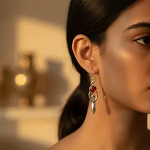 Pendientes de Plata de Ley 925 con Cristales de Cornalina, Elegante Accesorio de Moda para Mujer - Product Image 3