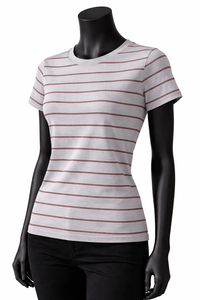 เสื้อยืดผ้าฝ้ายลายทางสำหรับผู้หญิง ทรงเข้ารูป แขนสั้น คอกลม เสื้อยืดพื้นฐานสำหรับผู้หญิง ขายส่ง - Product Image 3