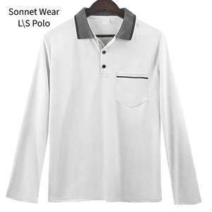 Polo à manches longues pour homme, léger, décontracté, boutonné, t-shirt basique à col avec poche poitrine - Product Image 5