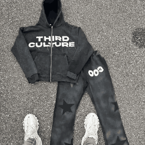 Sudadera con capucha y pantalones de chándal con cremallera, conjunto de chándal con lavado ácido, chándal desteñido al sol, chándal acampanado, Sudadera con capucha para correr para hombres desgastados - Product Image 6