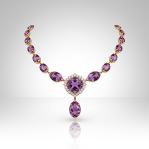 Luxury <b>Blue</b> Amethyst Multi Shape CZ Necklace 16 Inch 33 GM i18K Gold Plated 925 Sterling Silver Fine Jewelry At Wholesale Price - Product Image 4