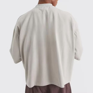 T-shirt oversize homme à épaules tombantes, col côtelé épais, impression de logo personnalisée, streetwear, coupe courte, 100% coton peigné - Product Image 5