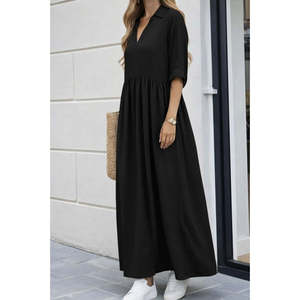 Robe longue Aerobin à manches Truvakar et col en V pour femme, 36042 - Noir - Product Image 2