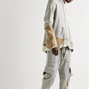 Custom <b>Mens</b> Waffle Paneled Details Raglan Sleeves Sage <b>Green</b> 100% Cotton 380gsm Cotton Fleece Hoodie - Product Image 3