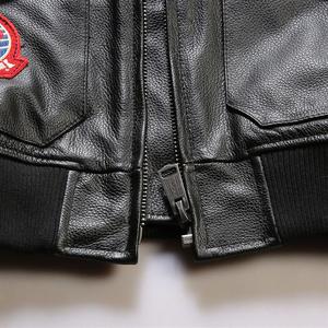 Gran oferta, chaqueta de aviador con parche de cuero de vaca A1 para hombre, chaqueta de cuero bordada con cuello de piel de cordero - Product Image 4