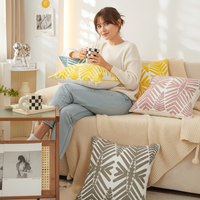 Ensemble de 2 coussins carrés super doux en mélange de coton texturé 18''x18'' avec motif brodé pour la literie, le sol et la décoration