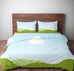 Sábana blanca y verde de algodón puro hecha a mano india con dos fundas de almohada tela hecha a mano impresa para decoración de dormitorio para uso doméstico - Product Image 1