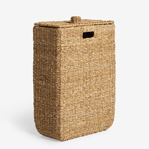 <b>Wicker</b> baskets with lid seagrass <b>bin</b> basket for storing home essential weave sea grass <b>bins</b> - Product Image 5