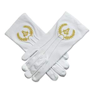 Freemasons ถุงมือหนังสีขาวจริงสีขาวถุงมือเย็บปักลายอิฐถุงมือผ้าฝ้าย - Product Image 4